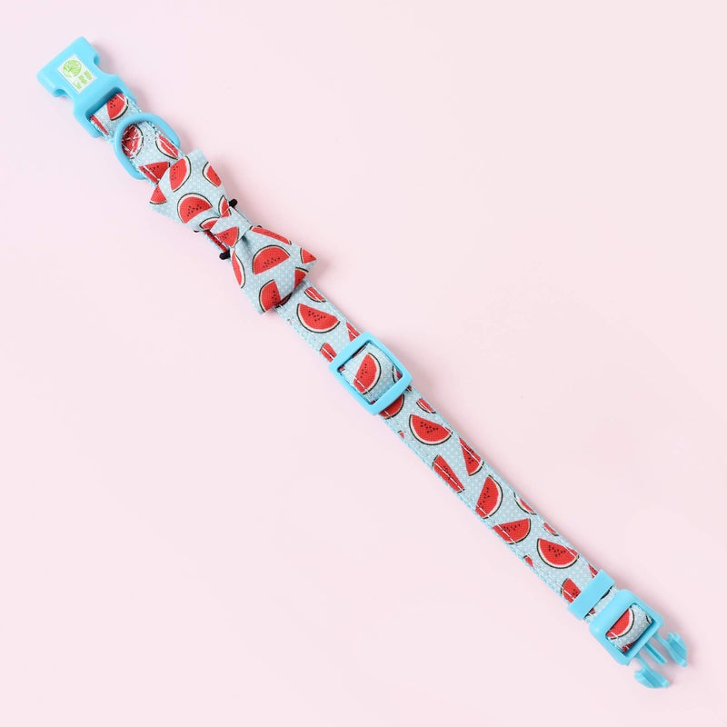 Mile High Life | Girl Dog Collars | Cute Bowtie Dog Collar | Soft Poly Cotton Fabric Collars for Small Dogs | Flower & Fruit Pattern(Watermelon, Collar & Bowtie-XS) - Image 2